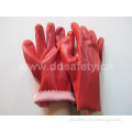 Red PVC Smooth Finished Cotton Liner Woking Glove (DPV111)